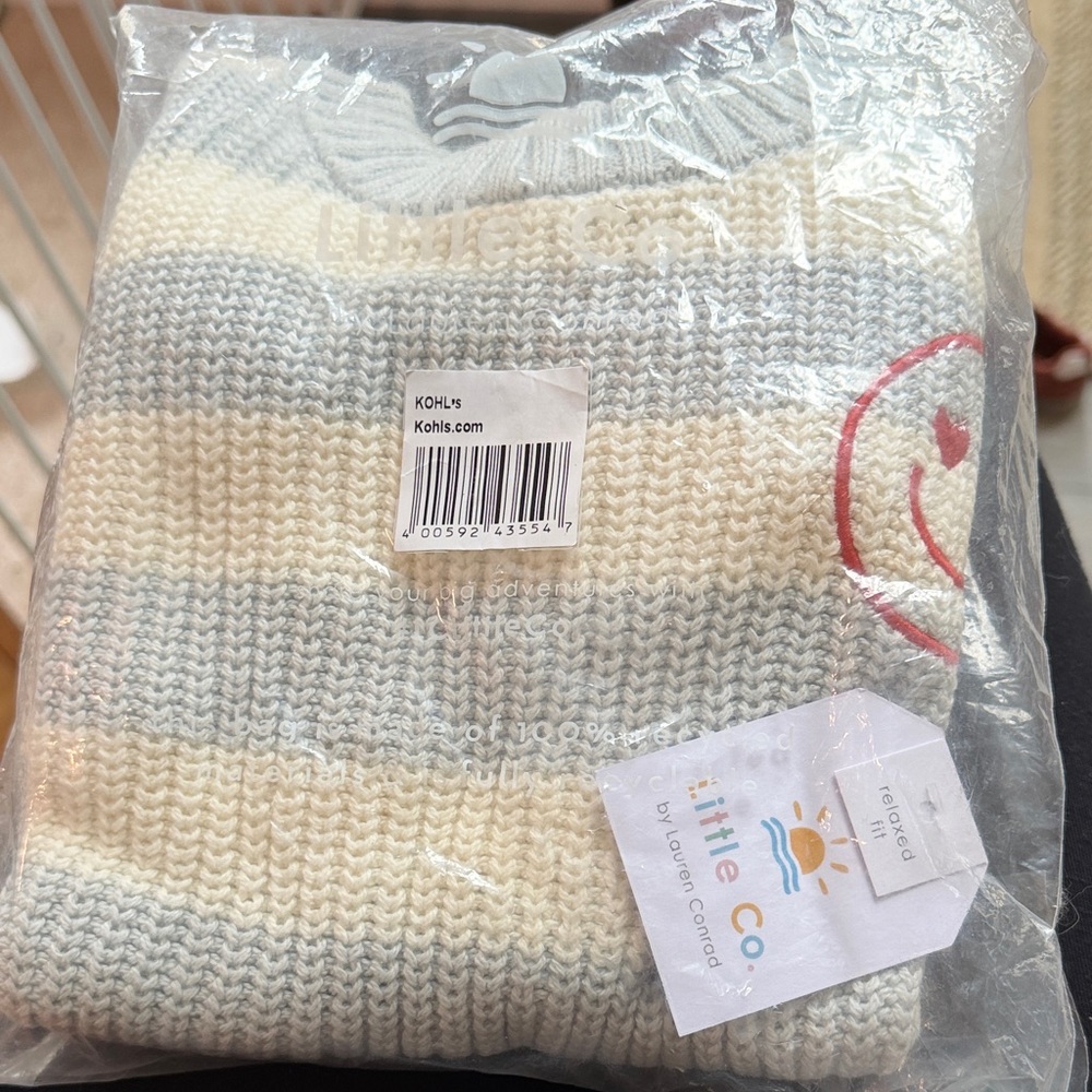 Little Co Kids Striped Knit Sweater - Cream & Light Gray